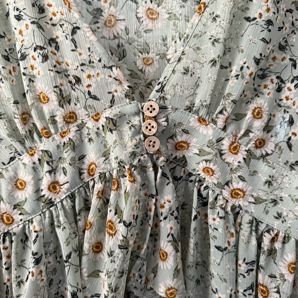 Altar'd State Sage Pastel Green Floral Long Sleeve Ruffle Maxi Dress - Picture 4 of 10